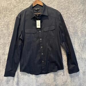 Rock & Republic Men Button Up Shirt Large Navy Blue Long Sleeve Metal Buttons